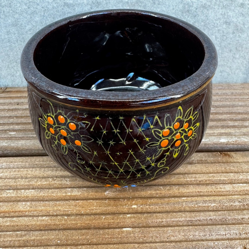 Vtg Redware Rossini Japan Moriage Rice Bowls - Hand Ptd Beaded Brown Glaze - Picture 3 of 7
